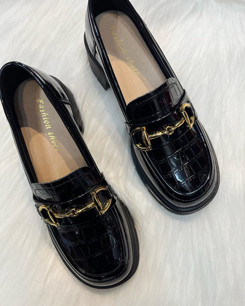 Round Toe Chunky Block Heeled Loafers